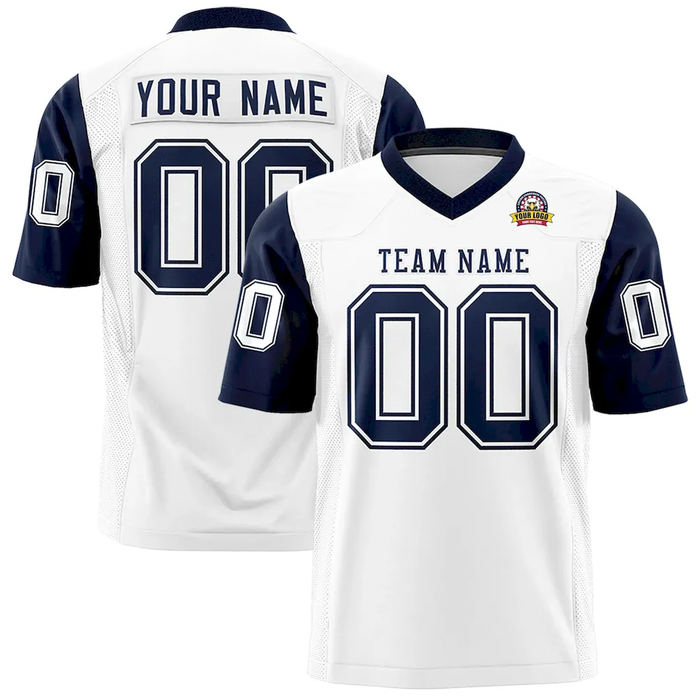 Custom White Navy Personalized Raglan Sleeves Design Authentic Football Jersey
