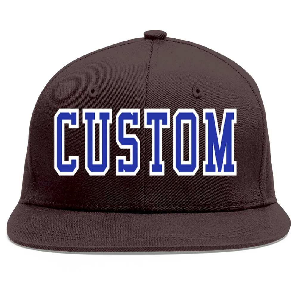 Custom Brown Royal-White Flat Eaves Sport Baseball Cap