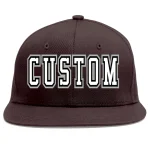 Custom Brown White-Black Flat Eaves Sport Baseball Cap