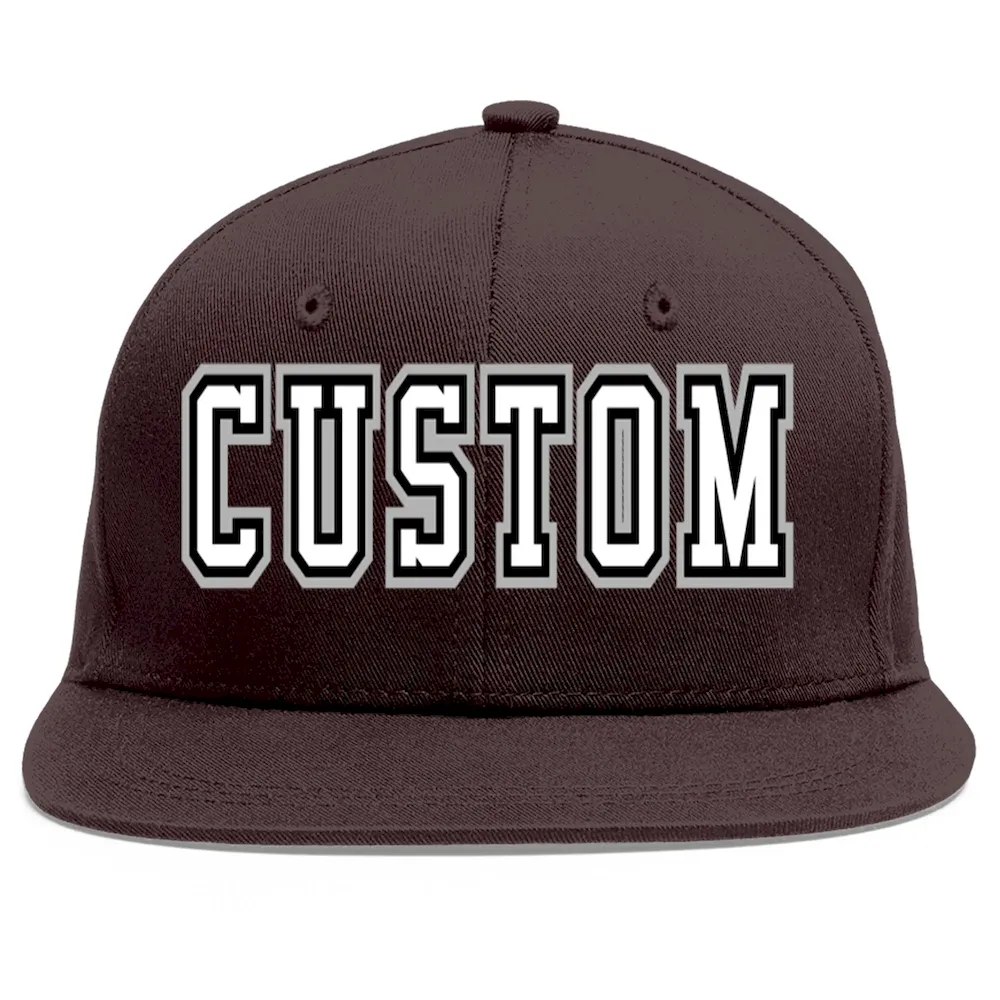Custom Brown White-Black Flat Eaves Sport Baseball Cap