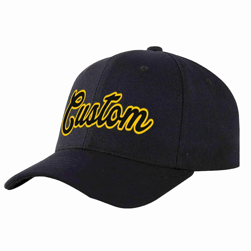 Custom Black Black-Gold Curved Eaves Sport Baseball Cap Design for Men/Women/Youth