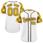 Custom White Gold-Brown Personalized Raglan Sleeves Authentic Baseball Jersey