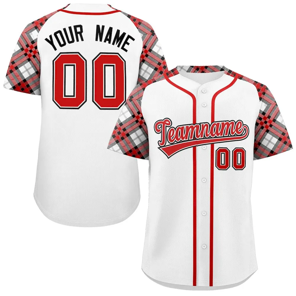 Custom White Red-Black Personalized Raglan Sleeves Authentic Baseball Jersey