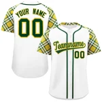Custom White Green-Gold Personalized Raglan Sleeves Authentic Baseball Jersey
