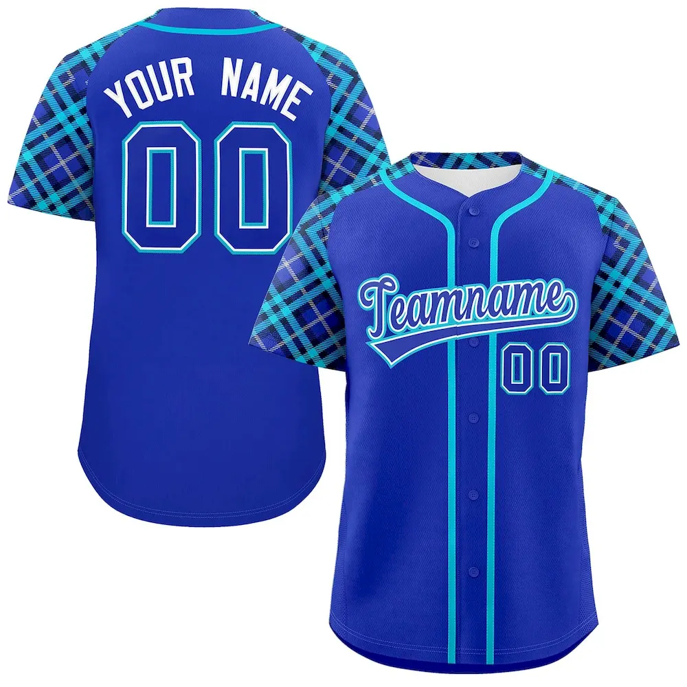 Custom Royal-Sky Blue Personalized Raglan Sleeves Authentic Baseball Jersey
