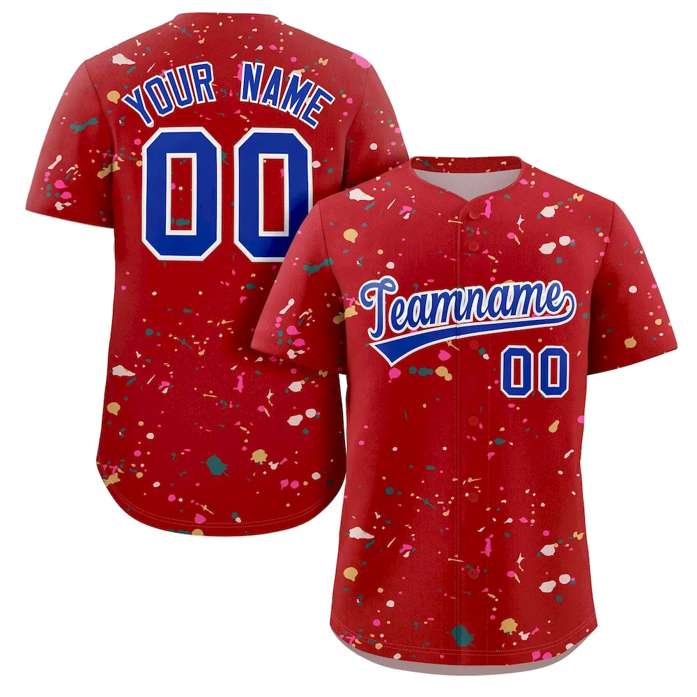Custom Red Yellow-White Splash Graffiti Pattern Authentic Baseball Jersey