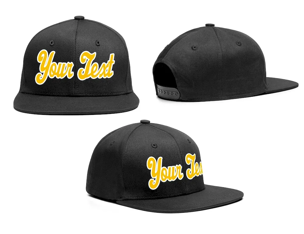 Custom Black White-Yellow Sport Baseball Cap