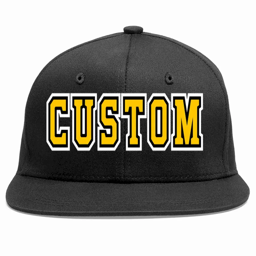 Custom Black Gold-Black Casual Sport Baseball Cap