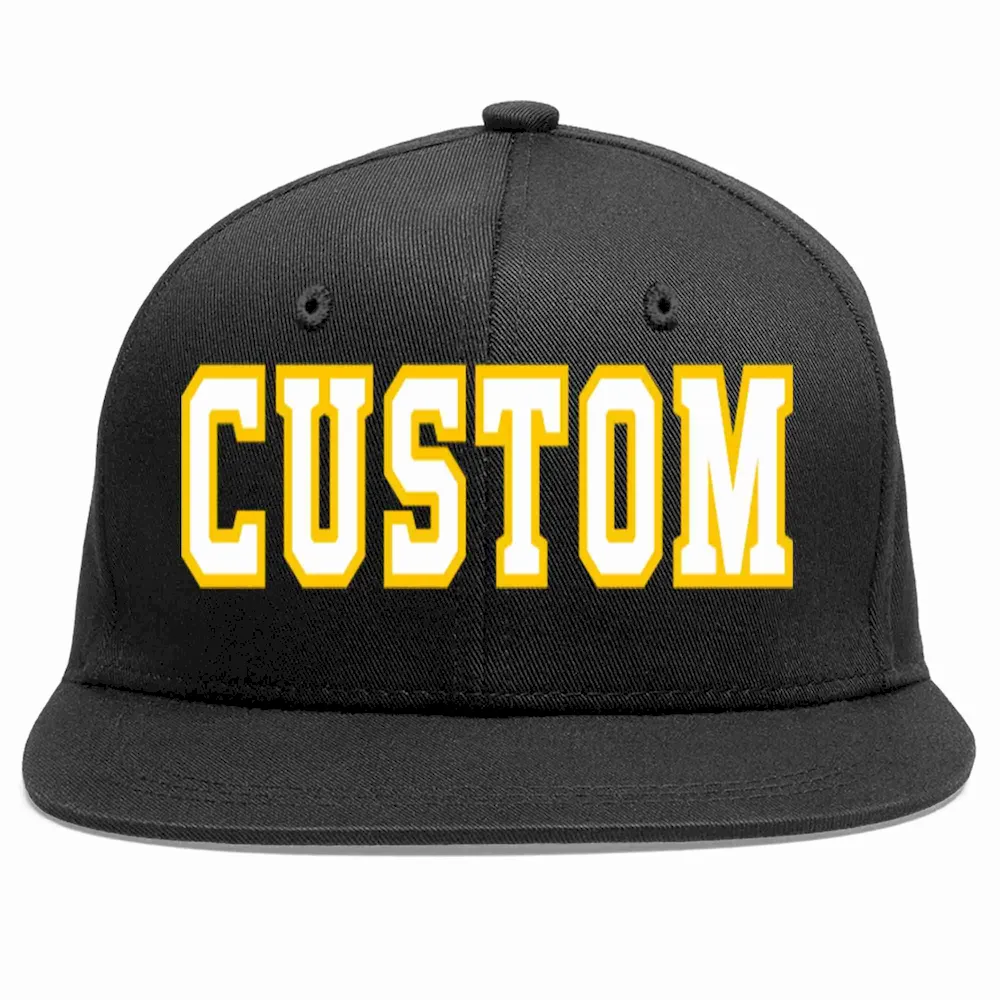 Custom Black White-Gold Casual Sport Baseball Cap