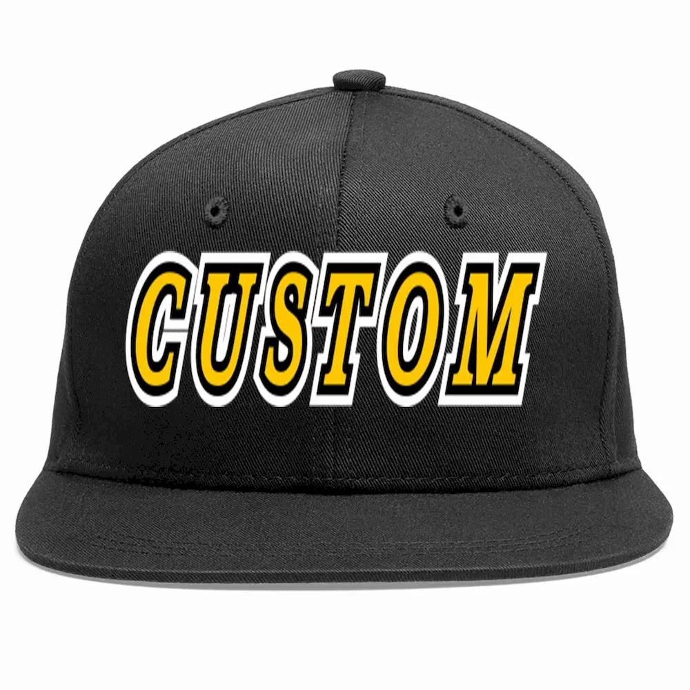 Custom Black Gold-Black Casual Sport Baseball Cap