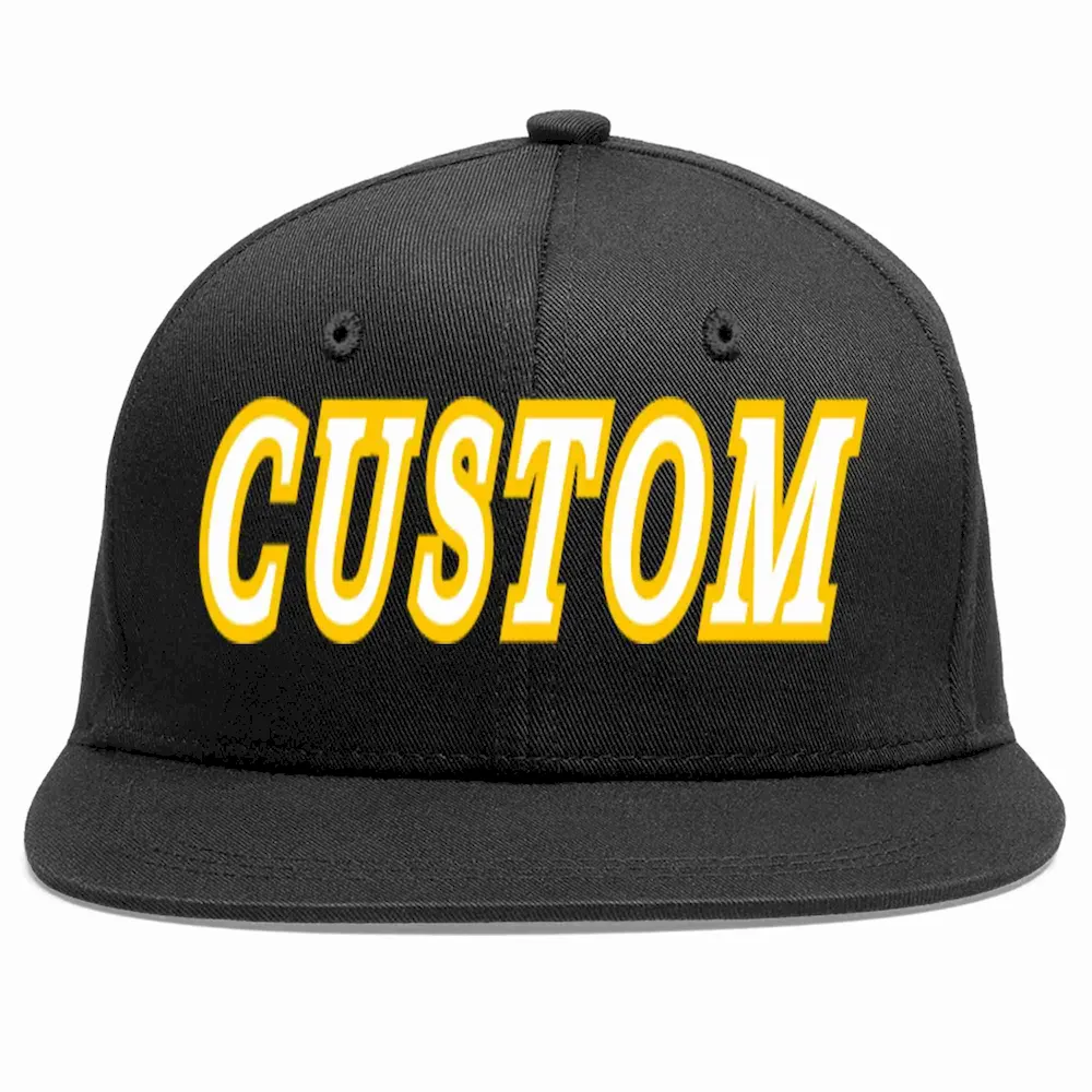Custom Black White-Gold Casual Sport Baseball Cap