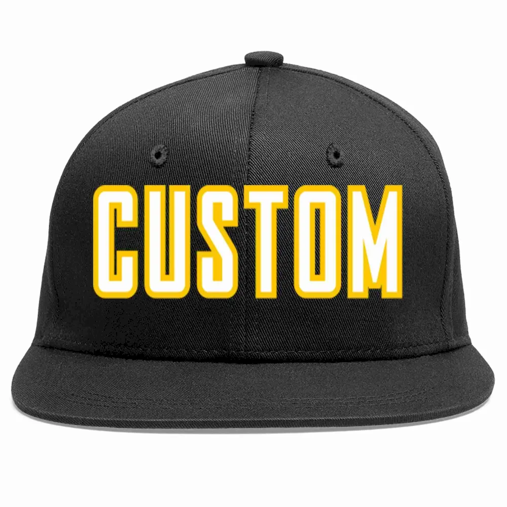 Custom Black White-Gold Casual Sport Baseball Cap