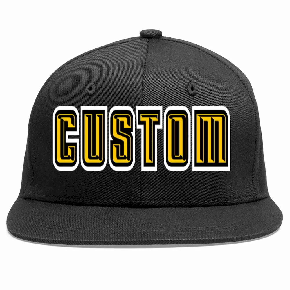 Custom Black Gold-Black Casual Sport Baseball Cap