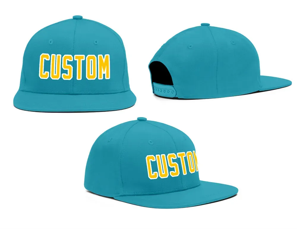 Custom Aqua Yellow-White Casual Sport Baseball Cap