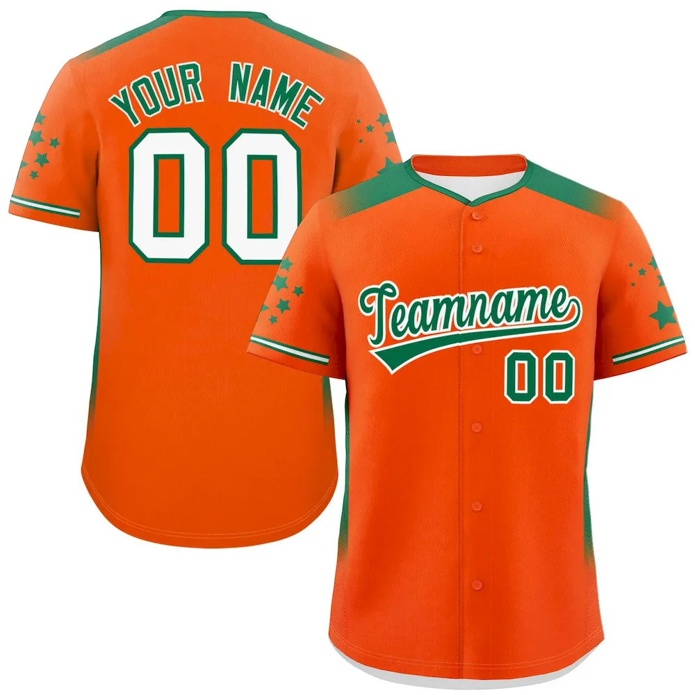 Custom Orange Aqua Gradient Side Personalized Star Pattern Authentic Baseball Jersey
