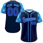 Custom Navy Royal-Powder Blue Personalized Raglan Sleeves Authentic Baseball Jersey