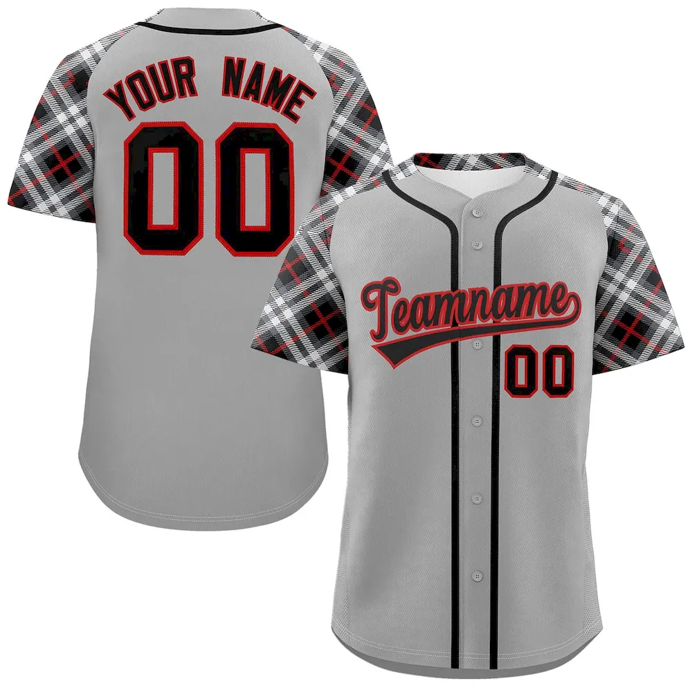 Custom Gray Black-Red Personalized Raglan Sleeves Authentic Baseball Jersey
