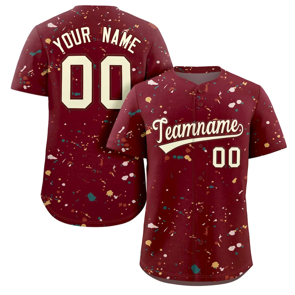 Custom Crimson Cream Splash Graffiti Pattern Authentic Baseball Jersey