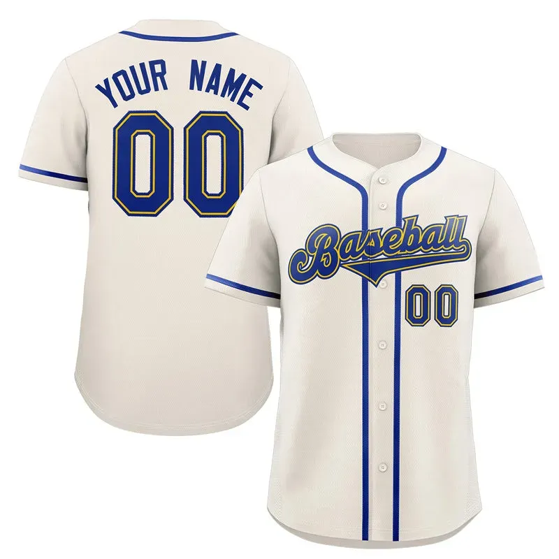 Custom Cream Royal-Gold Classic Style Authentic Baseball Jersey