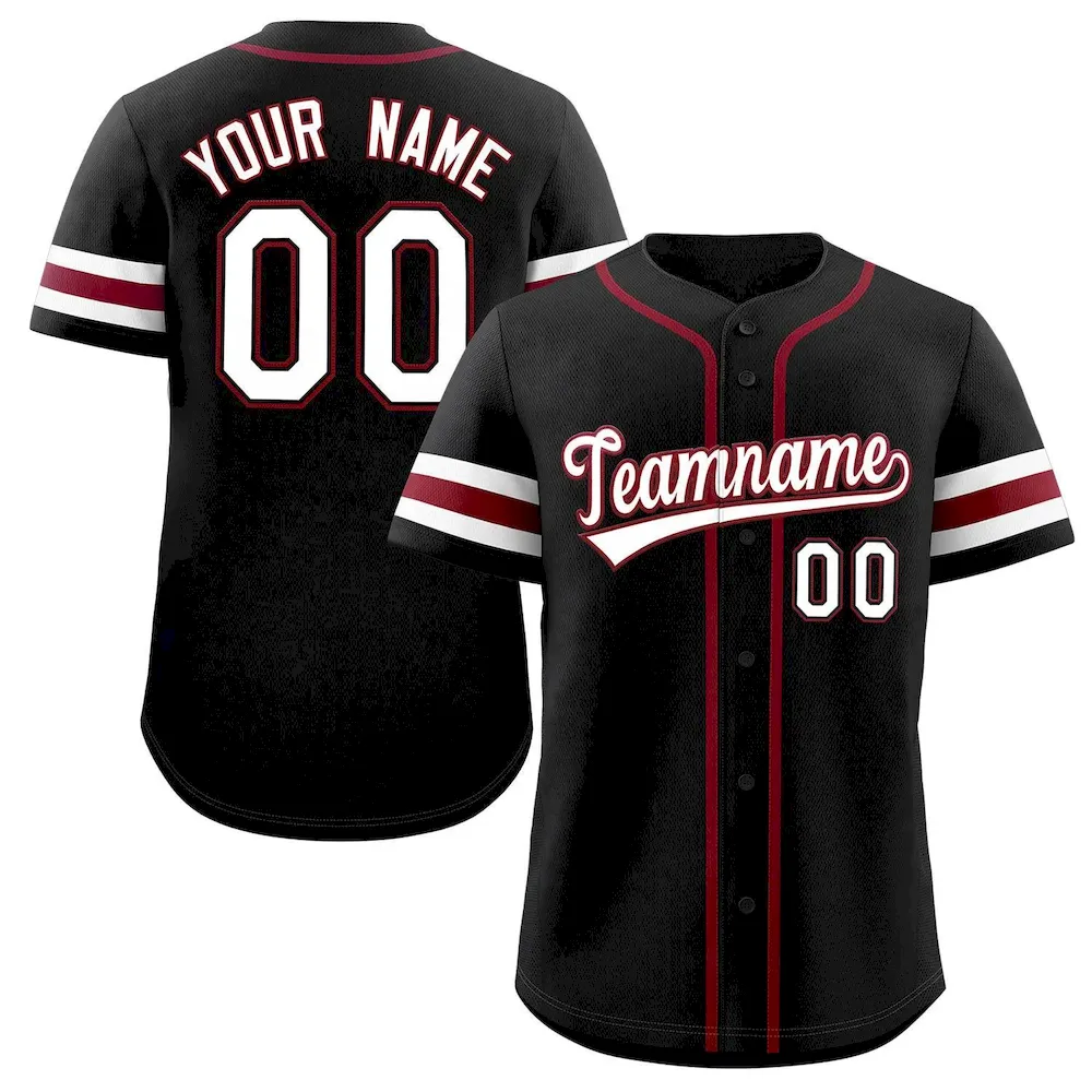 Custom Baseball Black White-Red Classic Style Authentic Baseball Jersey