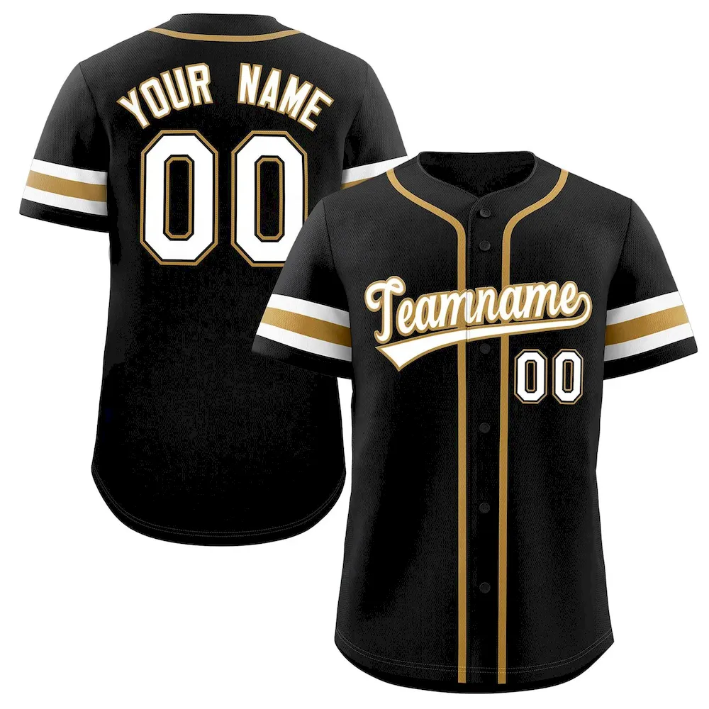 Custom Black White-Gold Classic Style Authentic Baseball Jersey