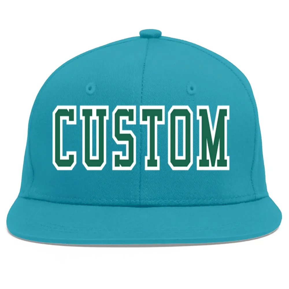 Custom Aqua Green-White Flat Eaves Sport Baseball Cap