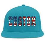 Custom Aqua Vintage USA Flag-Gold Flat Eaves Sport Baseball Cap