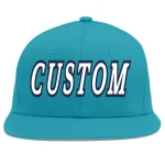 Custom Aqua White-Navy Flat Eaves Sport Baseball Cap