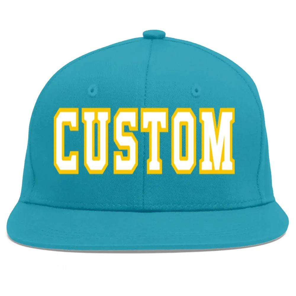 Custom Aqua Orange-Royal Flat Eaves Sport Baseball Cap