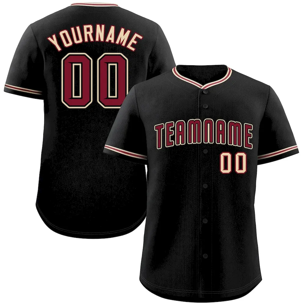 Custom Black Crimson-Cream Classic Style Authentic Baseball Jersey