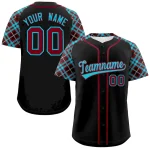 Custom Black Sky Blue-Crimson Personalized Raglan Sleeves Authentic Baseball Jersey
