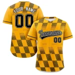 Custom Gold Black Grid Speckles Color Block Design Authentic Baseball Jersey