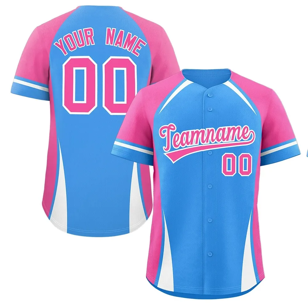 Custom Powder Blue Navy-White Personalized Color Block Authentic Baseball Jersey