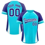Custom Violet Sky Blue-White Personalized Color Block Authentic Baseball Jersey