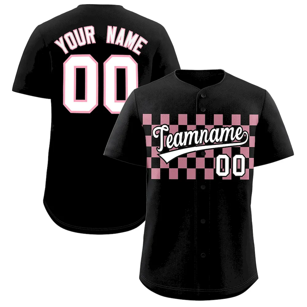 Custom Black Light Pink Personalized Plaid Fashion Design Authentic Baseball Jersey