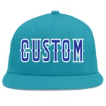 Custom Aqua Royal-White Flat Eaves Sport Baseball Cap
