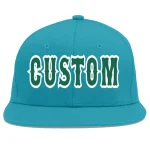 Custom Aqua Kelly Green-White Flat Eaves Sport Baseball Cap
