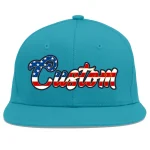 Custom Aqua Vintage USA Flag-Gold Flat Eaves Sport Baseball Cap
