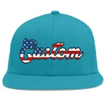 Custom Aqua Vintage USA Flag-Gold Flat Eaves Sport Baseball Cap