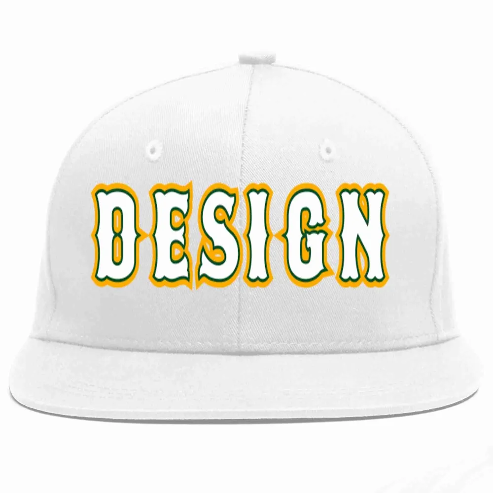 Custom White White-Kelly Green Flat Eaves Sport Baseball Cap Design for Men/Women/Youth