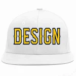 Custom White Gold-Navy Flat Eaves Sport Baseball Cap Design for Men/Women/Youth