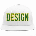 Custom White Kelly Green-Gold Flat Eaves Sport Baseball Cap Design for Men/Women/Youth