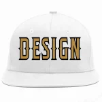 Custom White Old Gold-Black Flat Eaves Sport Baseball Cap Design for Men/Women/Youth
