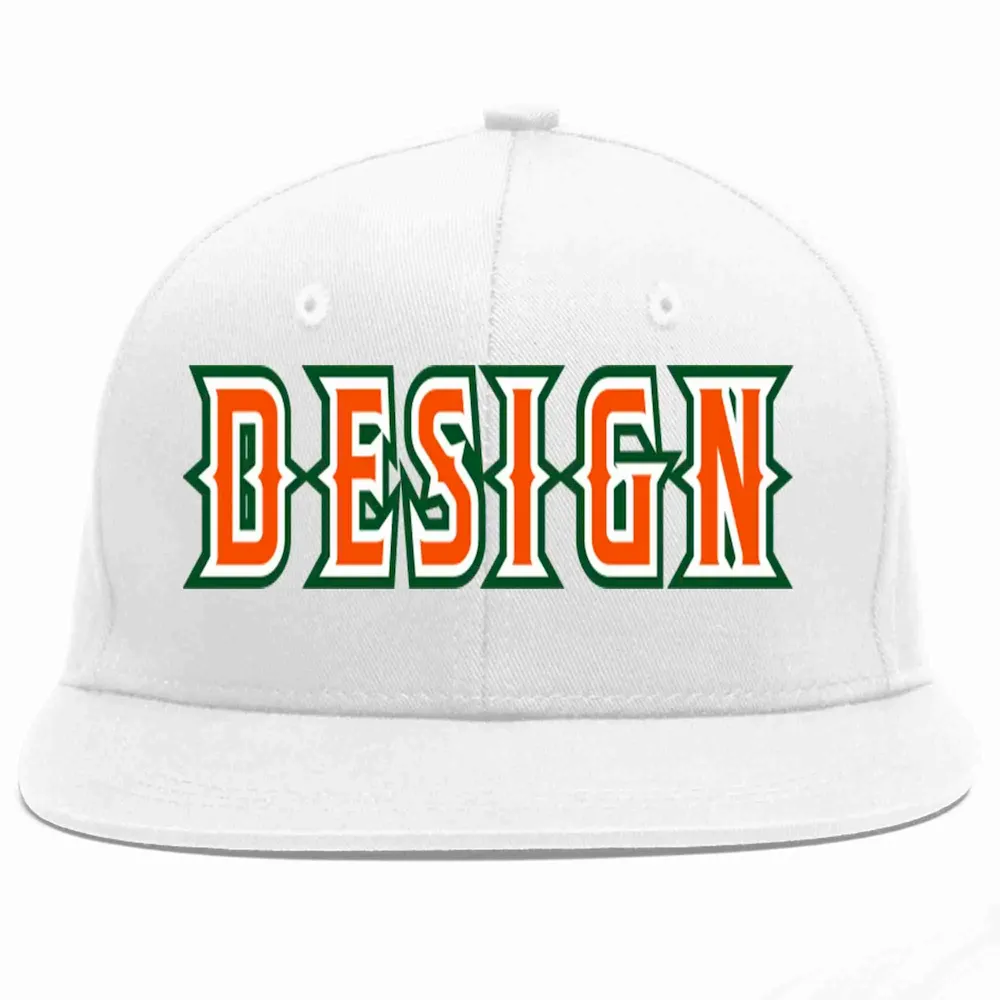 Custom White Orange-White Flat Eaves Sport Baseball Cap Design for Men/Women/Youth