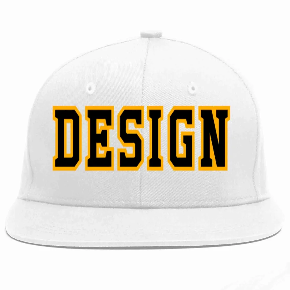Custom White Black-Yellow Flat Eaves Sport Baseball Cap Design for Men/Women/Youth