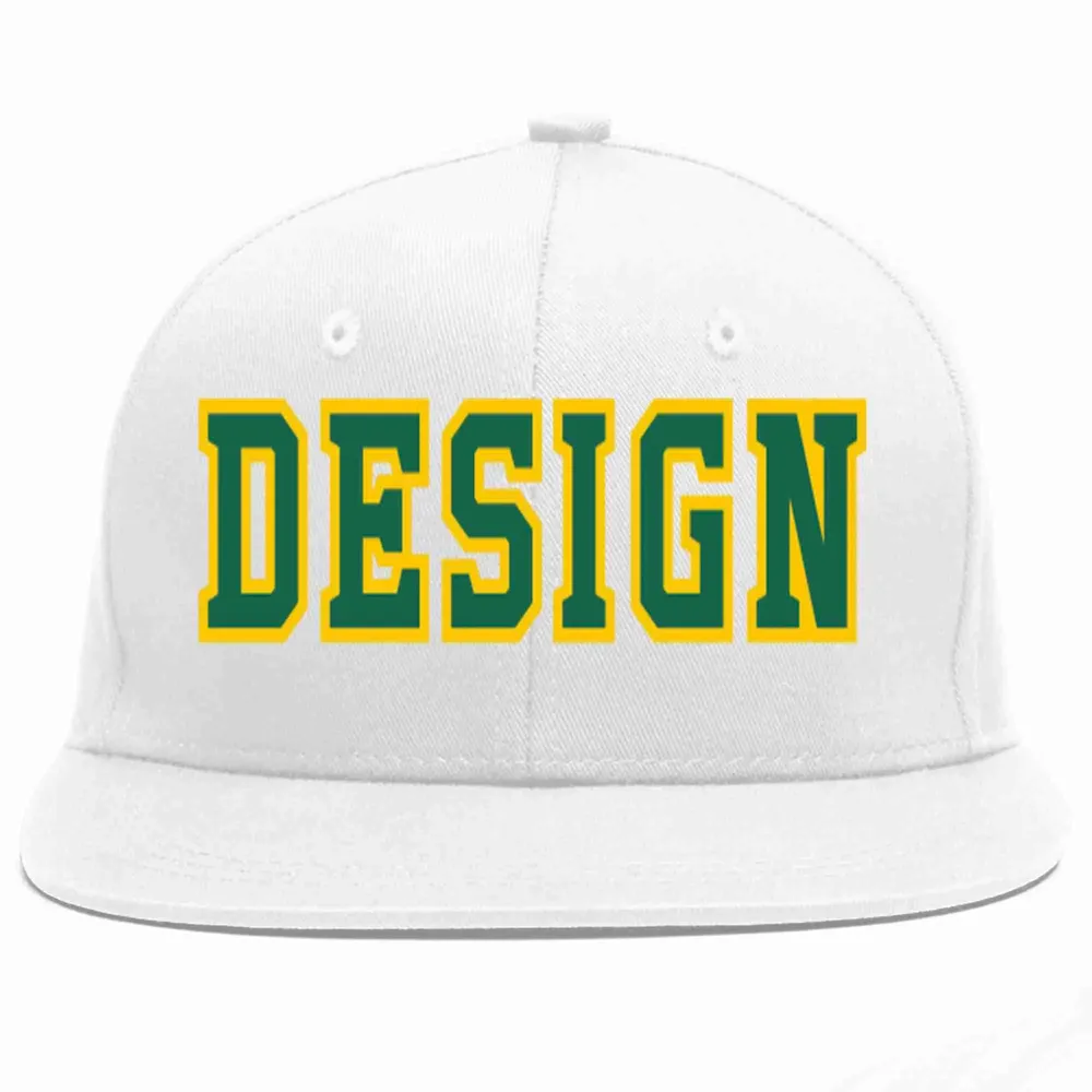 Custom White Red-Old Gold Flat Eaves Sport Baseball Cap Design for Men/Women/Youth