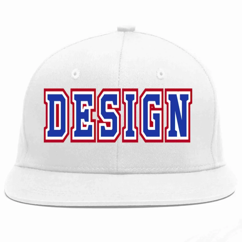 Custom White Royal-White Flat Eaves Sport Baseball Cap Design for Men/Women/Youth