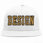 Custom White Old Gold-Black Flat Eaves Sport Baseball Cap Design for Men/Women/Youth
