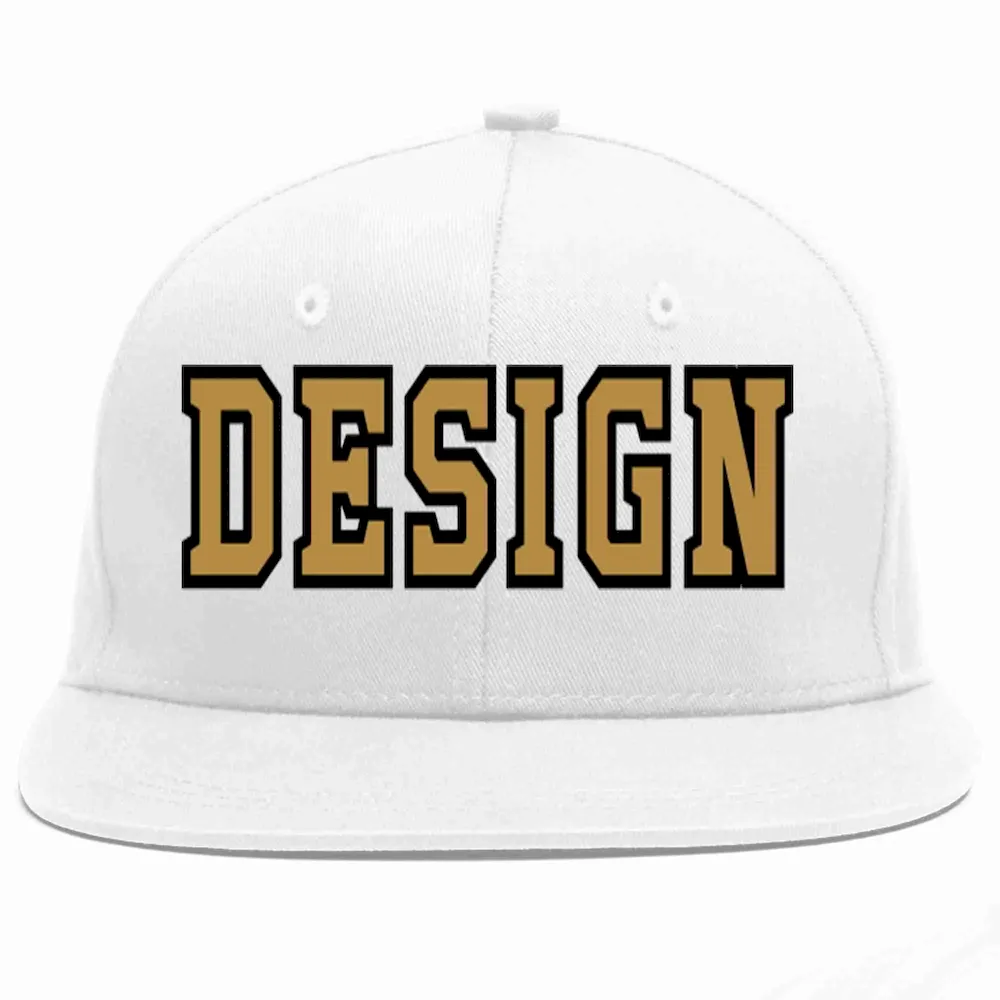 Custom White Old Gold-Black Flat Eaves Sport Baseball Cap Design for Men/Women/Youth