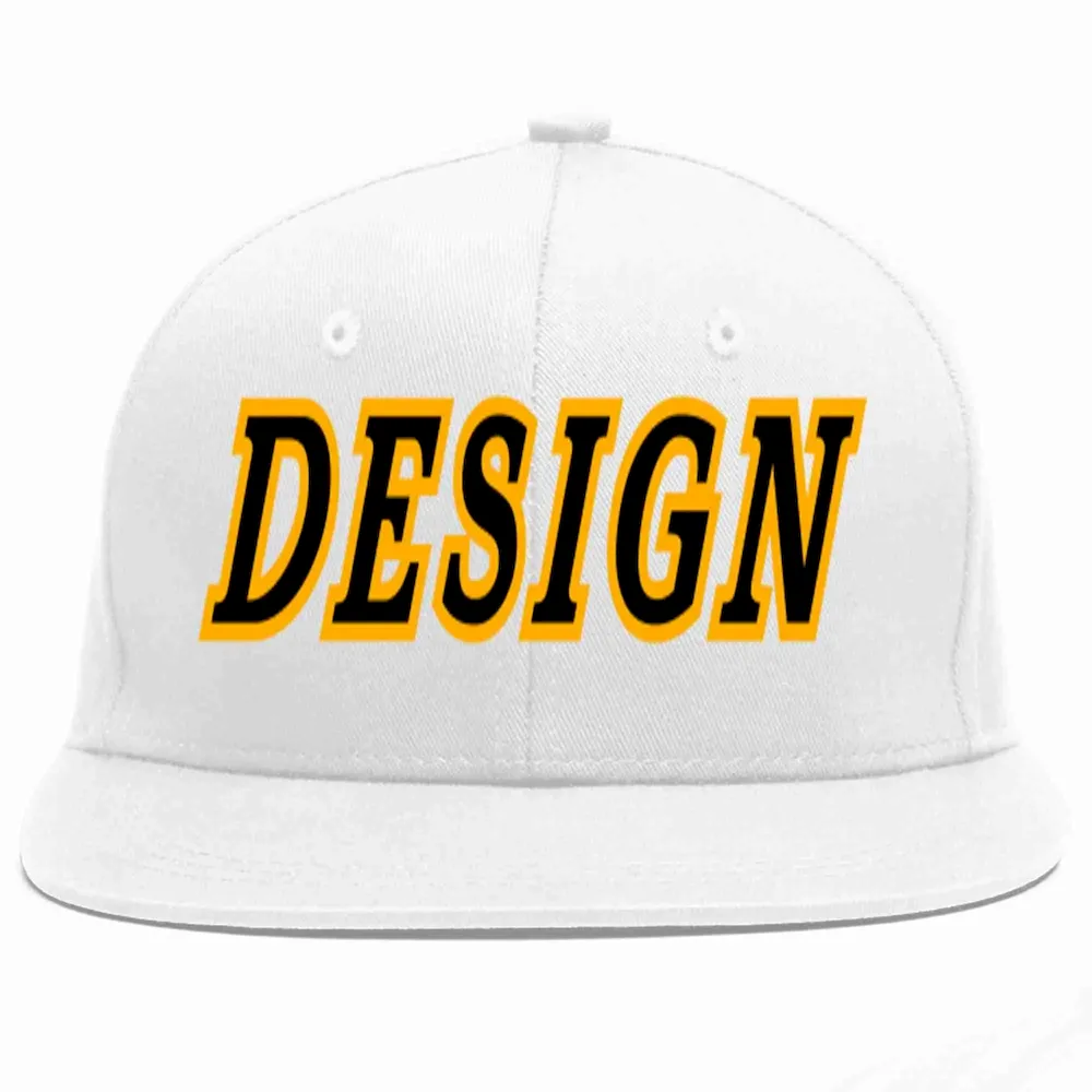 Custom White Black-Yellow Flat Eaves Sport Baseball Cap Design for Men/Women/Youth